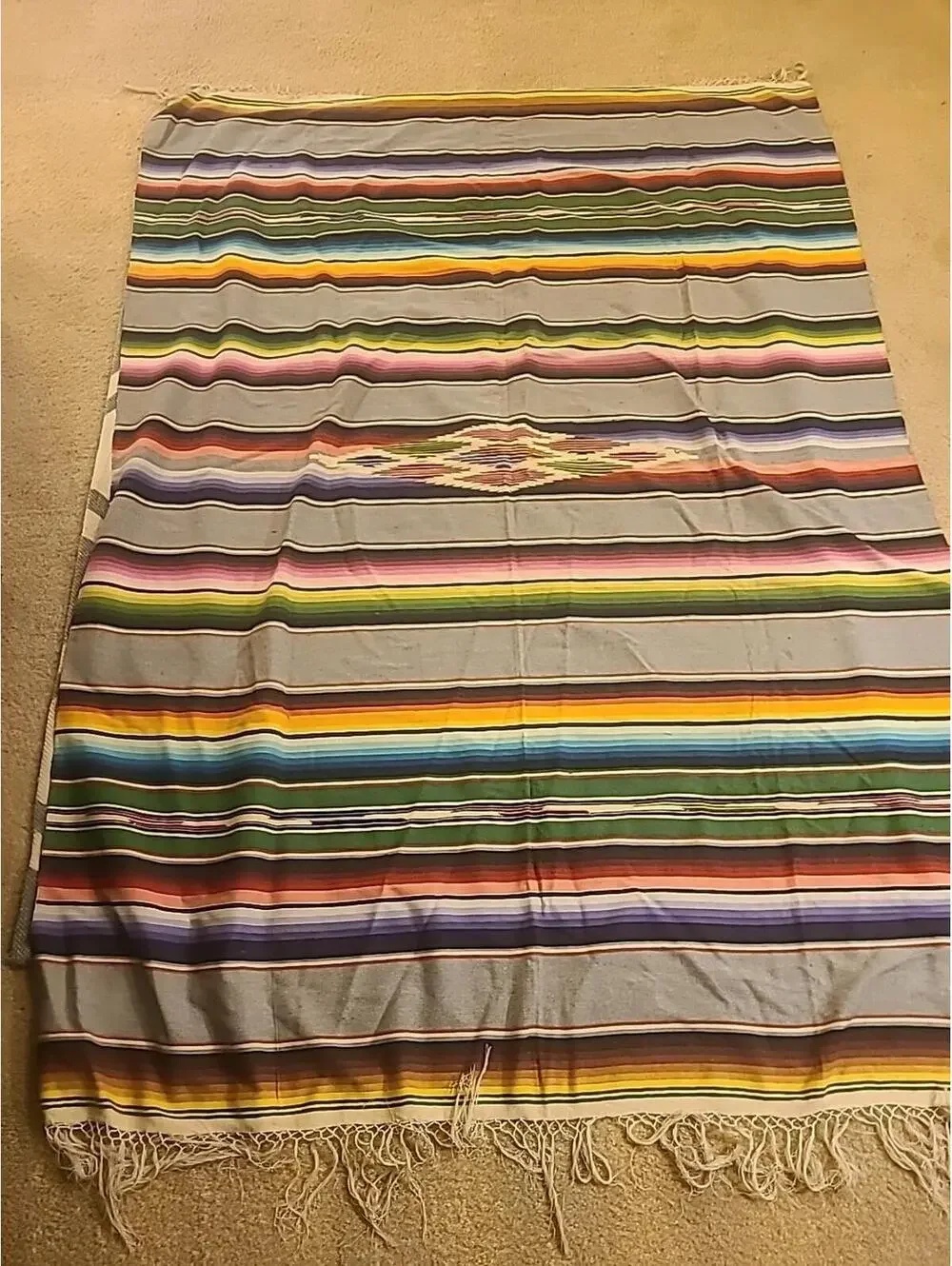 Vintage Cotton Loom Woven Blanket Throw Saltillo Serape Mexico 89